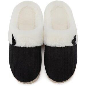 〽️Women's Black NineCiFun Slip Slippers Memory Foam Warm Plush House Shoes